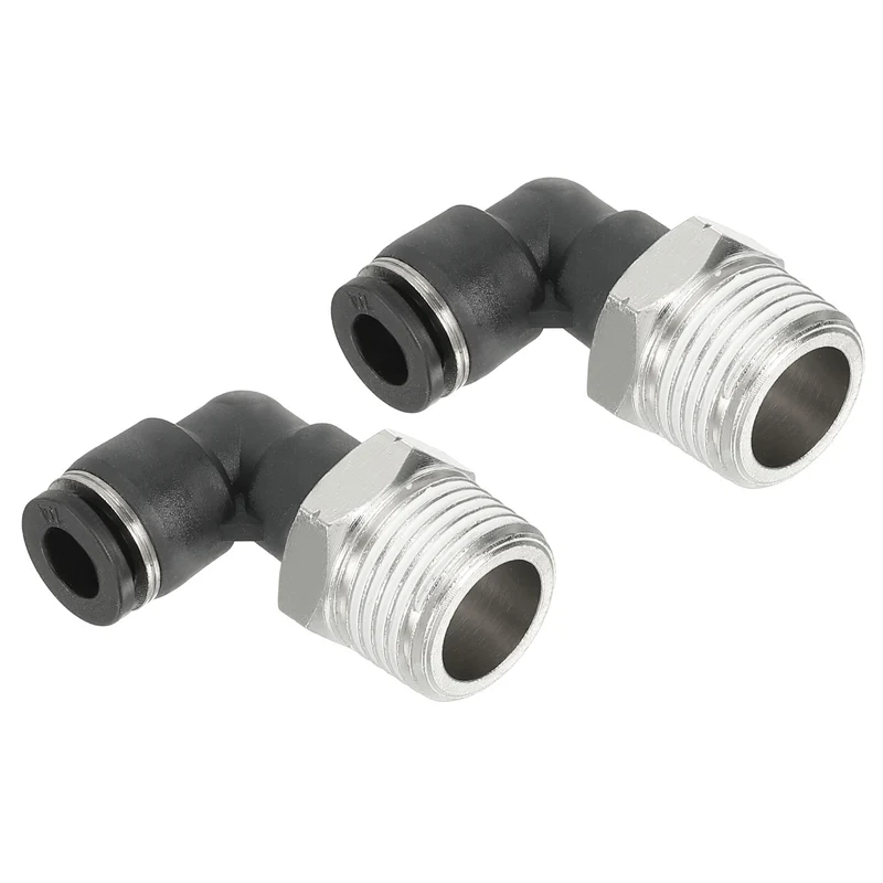 2 Pcs Male Elbow 1/4" Tube OD x 3/8" NPT Thread 90 Push to Connect Fittings