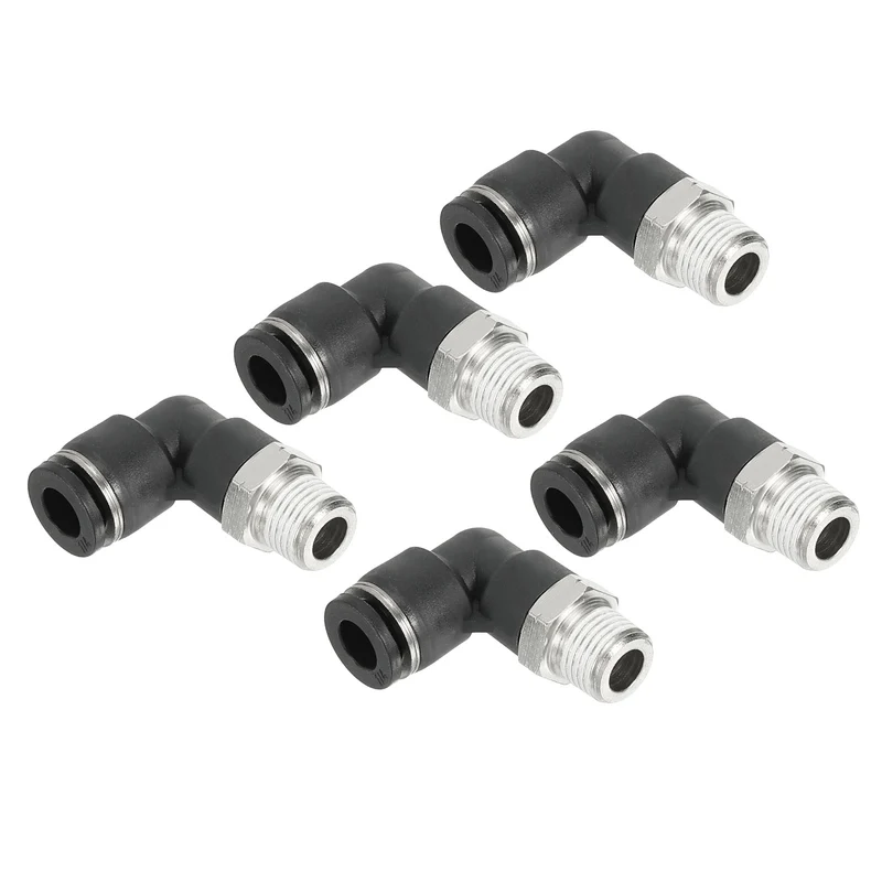 5 Pcs Male Elbow 1/4" Tubing OD x 1/8" NPT Thread 90 Push to Connect Fittings