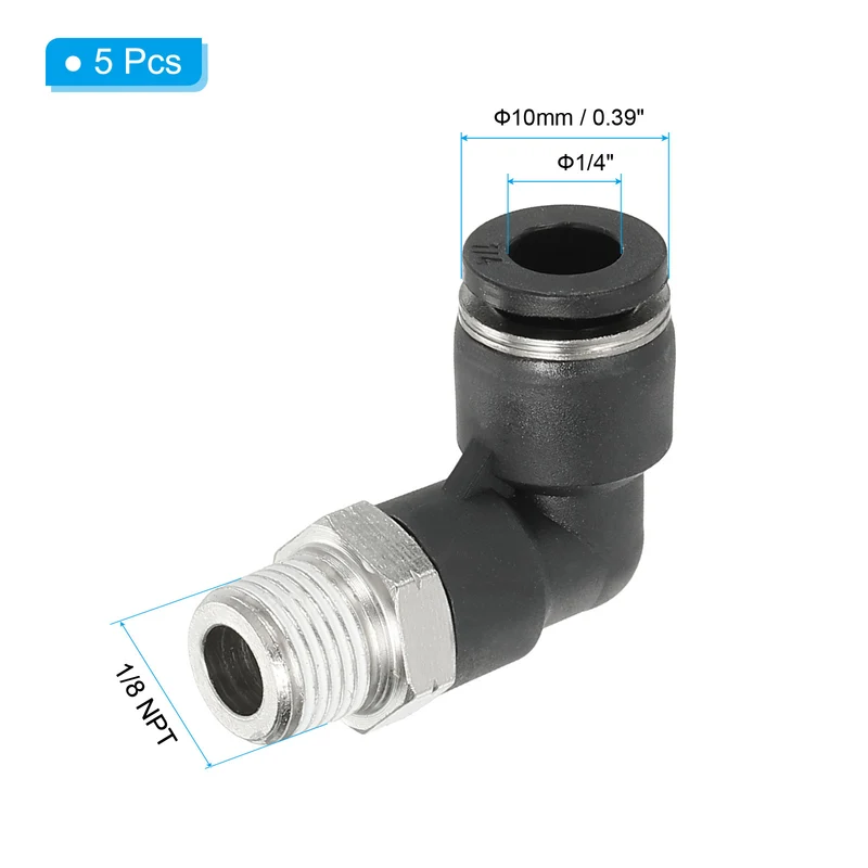 5 Pcs Male Elbow 1/4" Tubing OD x 1/8" NPT Thread 90 Push to Connect Fittings