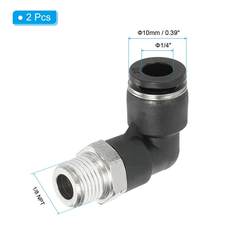 2 Pcs Male Elbow 1/4" Tubing OD x 1/8" NPT Thread 90 Push to Connect Fittings