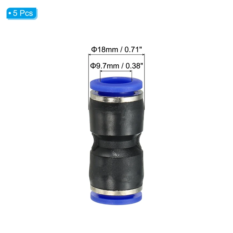 3/8 Inches Push to Connect Fitting Quick Release Pneumatic Connectors 5Pcs