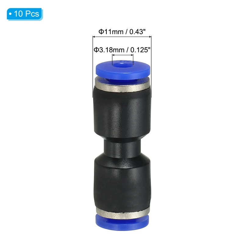 1/8 Inches Push to Connect Fitting Quick Release Pneumatic Connectors 10Pcs