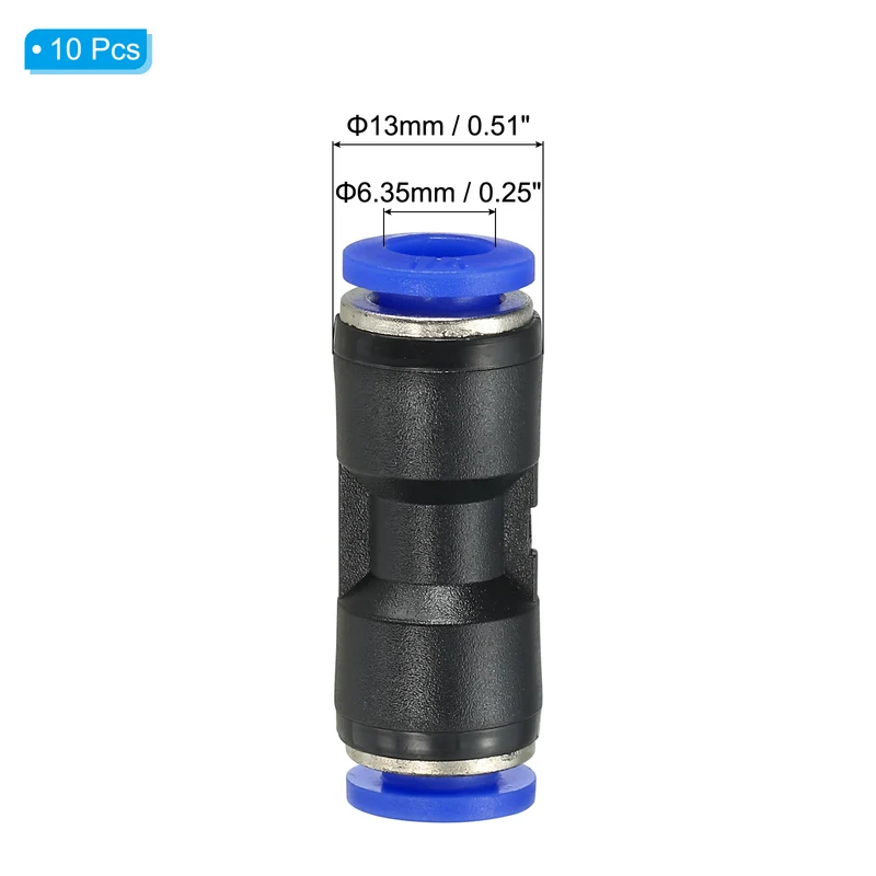 1/4 Inches Push to Connect Fitting Quick Release Pneumatic Connectors 10Pcs