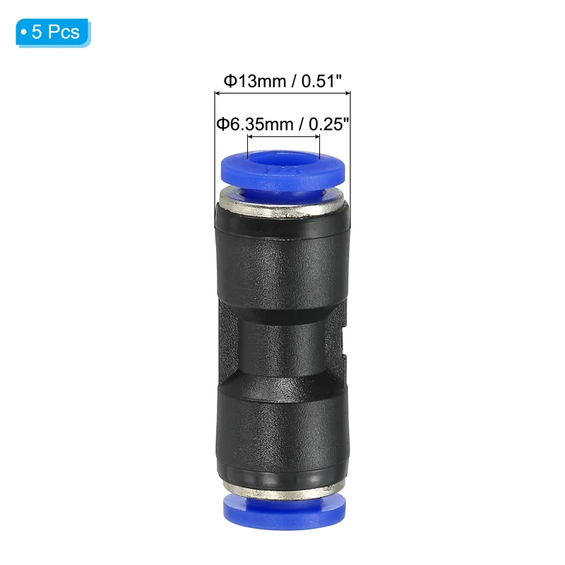 1/4 Inches Push to Connect Fitting Quick Release Pneumatic Connectors 5Pcs