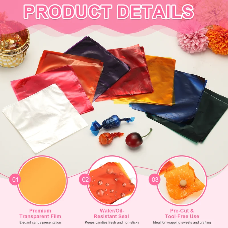300 Pcs Candy Wrappers, 5 x 5 Inch Chocolate Wrap Paper for Lollipop, Orange
