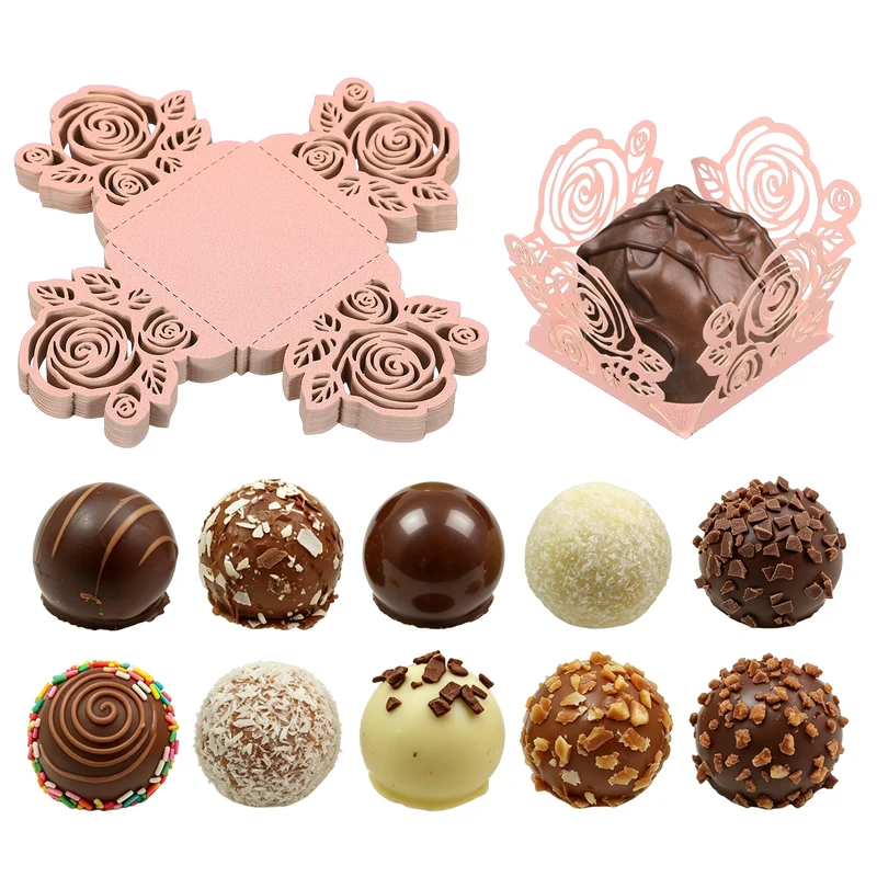 25Pcs 1.4x1.4" Rose Shape Truffle Wrapper Cupcake Liners for Decor, Pink