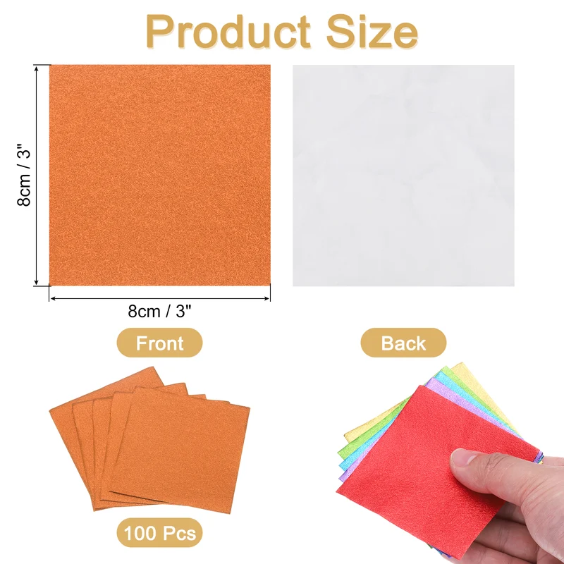 100pcs Orange Metallic Foil Paper, 3x3" Orange Texture Wrapping Paper