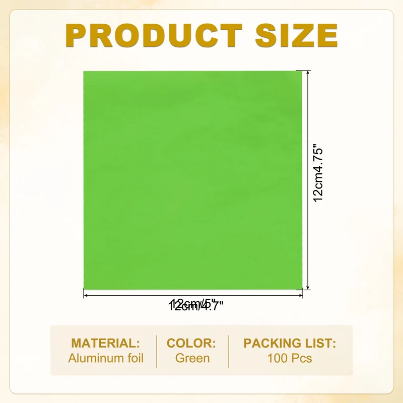 Foil Candy Wrappers 5x5 Inch, 100 Pcs Green Glossy Paper for DIY Chocolate