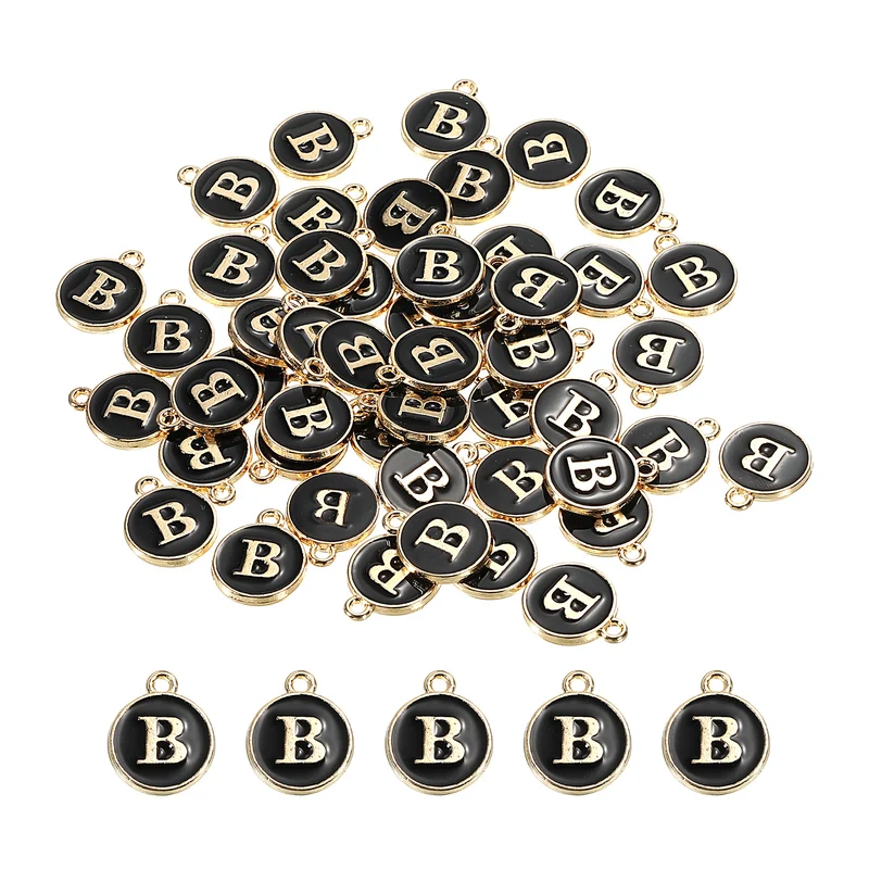 Alphabet Letter Charm Double Sided Enamel Initial Alphabet Pendant, for Necklace Bracelet Earring