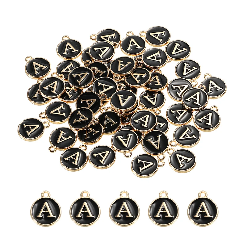 Alphabet Letter Charm Double Sided Enamel Initial Alphabet Pendant, for Necklace Bracelet Earring