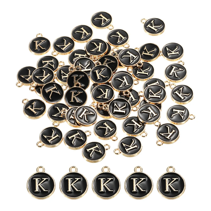 Alphabet Letter Charm Double Sided Enamel Initial Alphabet Pendant, for Necklace Bracelet Earring