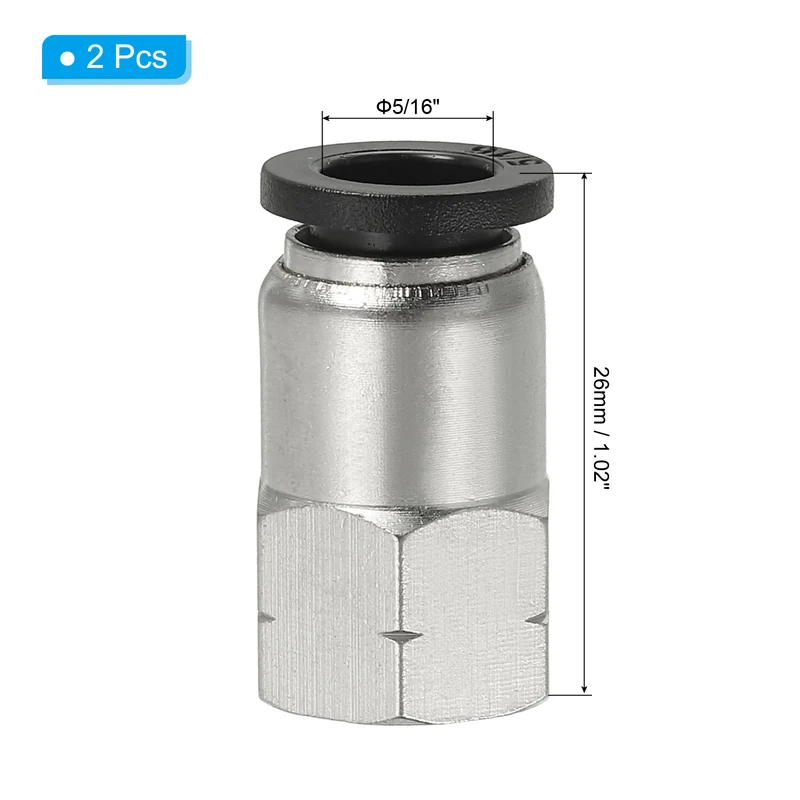 2 Pcs Female Straight 5/16" Tubing OD x 1/8" NPT Thread Push to Connect Fittings