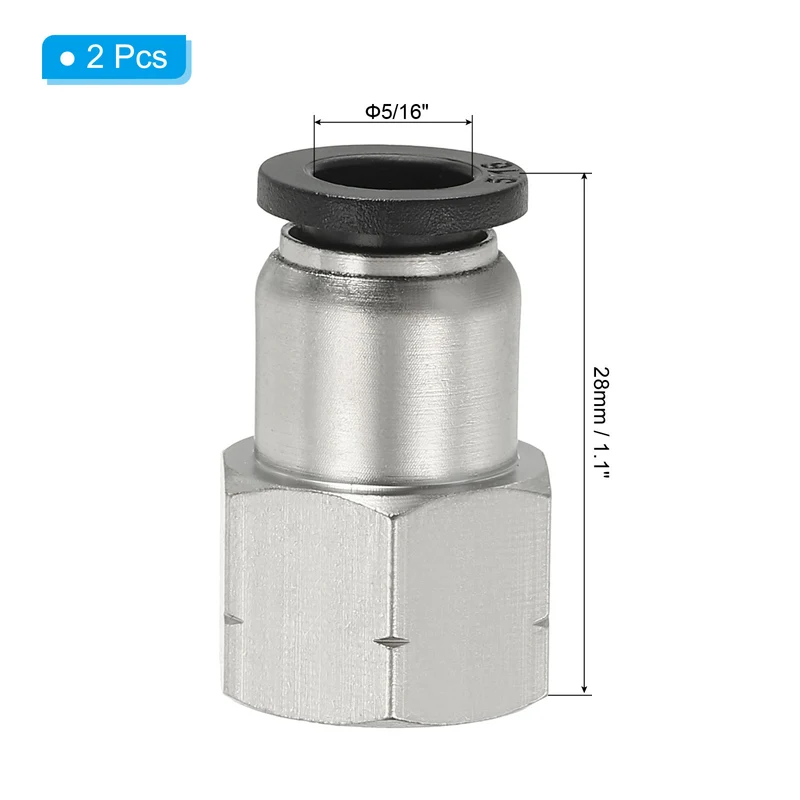 2 Pcs Female Straight 5/16" Tubing OD x 1/4" NPT Thread Push to Connect Fittings