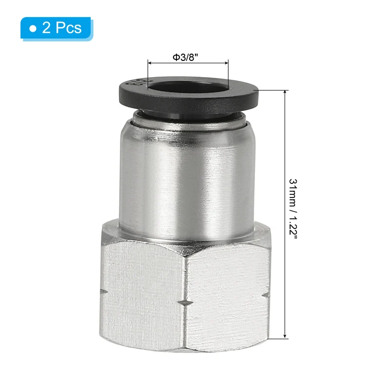 2 Pcs Female Straight 3/8" Tubing OD x 3/8" NPT Thread Push to Connect Fittings