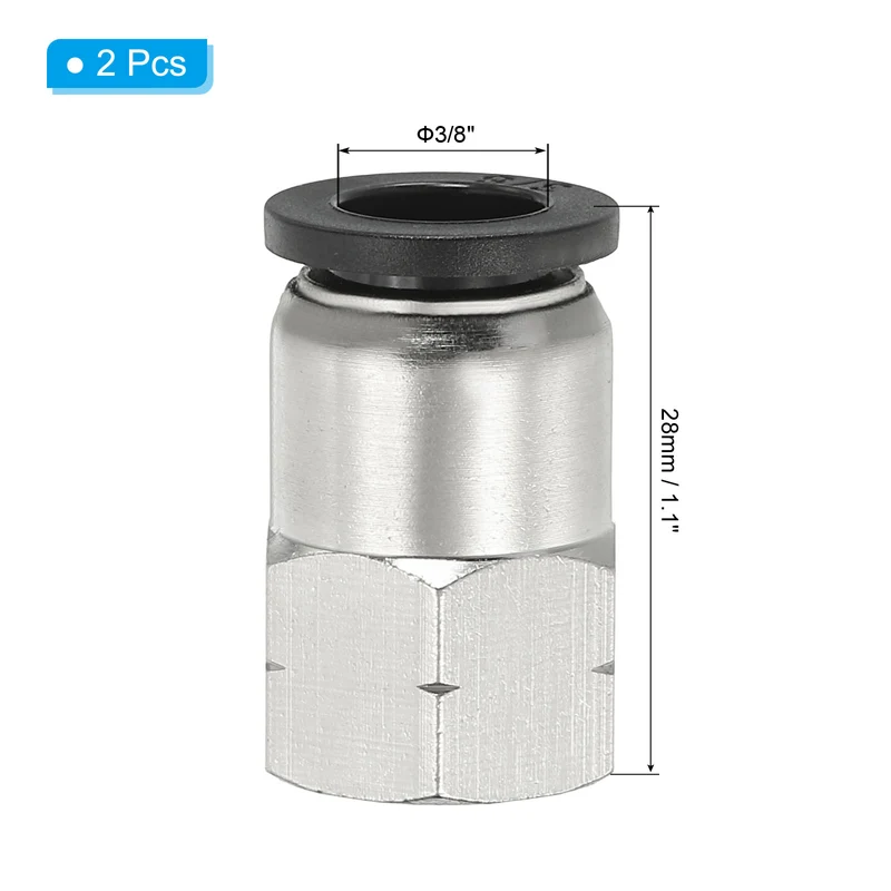 2 Pcs Female Straight 3/8" Tubing OD x 1/8" NPT Thread Push to Connect Fittings