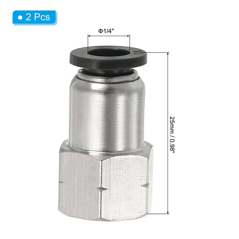 2 Pcs Female Straight 1/4" Tubing OD x 1/8" NPT Thread Push to Connect Fittings