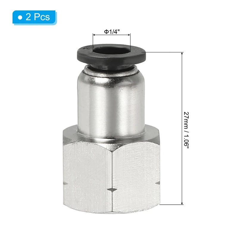 2 Pcs Female Straight 1/4" Tubing OD x 1/4" NPT Thread Push to Connect Fittings