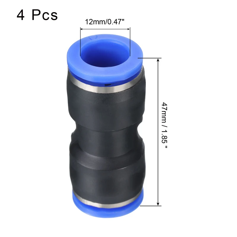 4Pcs Quick Connect Push to Connector Fitting 12mm Tube OD Black