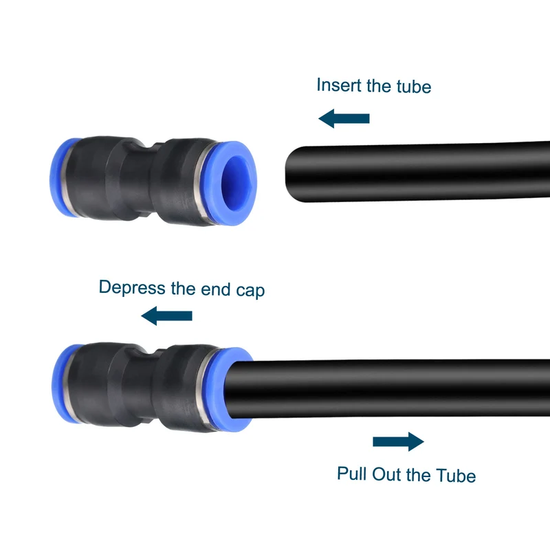 4Pcs Quick Connect Push to Connector Fitting 12mm Tube OD Black