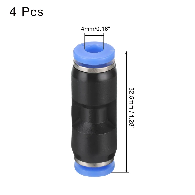 4Pcs Quick Connect Push to Connector Fitting 4mm Tube OD Black