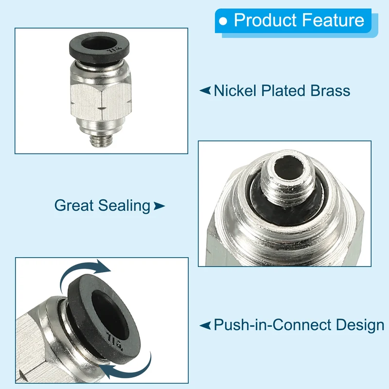 4Pcs Pneumatic Push to Connect Air Fittings 1/4" x 10-32 UNF Male Thread Silver