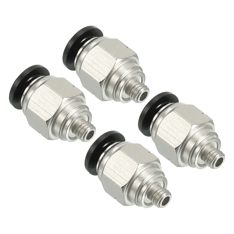 4Pcs Pneumatic Push to Connect Air Fittings 6mm x 10-32 UNF Male Thread Silver