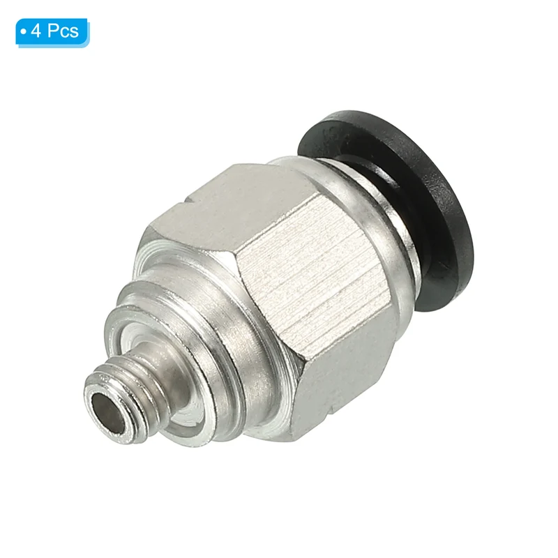 4Pcs Pneumatic Push to Connect Air Fittings 6mm x 10-32 UNF Male Thread Silver