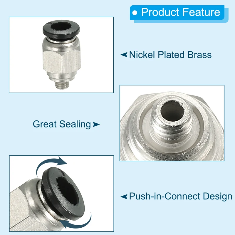 4Pcs Pneumatic Push to Connect Air Fittings 6mm x 10-32 UNF Male Thread Silver