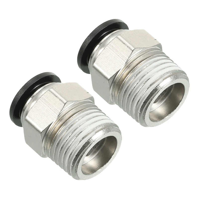 2Pcs Pneumatic Push to Connect Air Fittings 12mm x 1/2" NPT Male Thread Silver