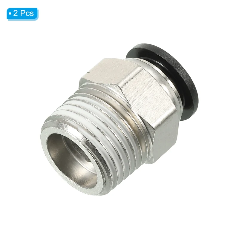 2Pcs Pneumatic Push to Connect Air Fittings 12mm x 1/2" NPT Male Thread Silver