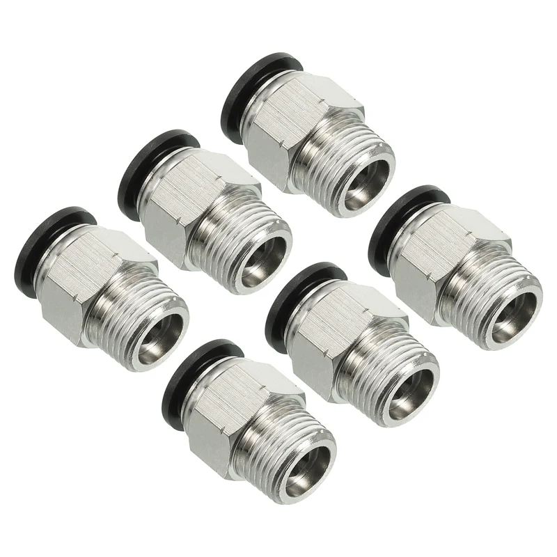 6Pcs Pneumatic Push to Connect Air Fittings 12mm x 3/8" NPT Male Thread Silver