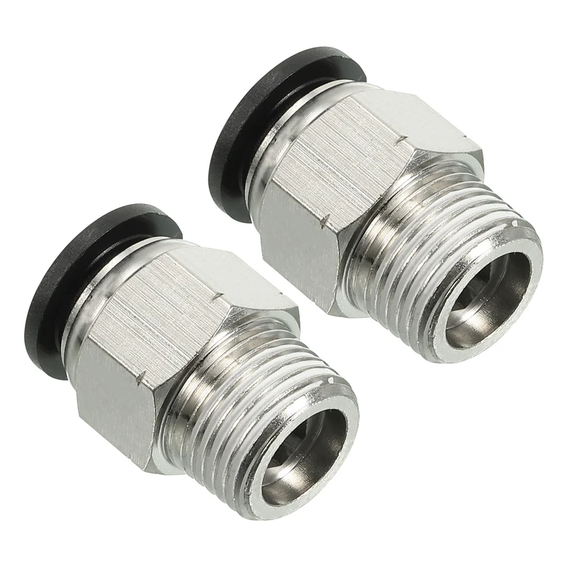 2Pcs Pneumatic Push to Connect Air Fittings 12mm x 3/8" NPT Male Thread Silver