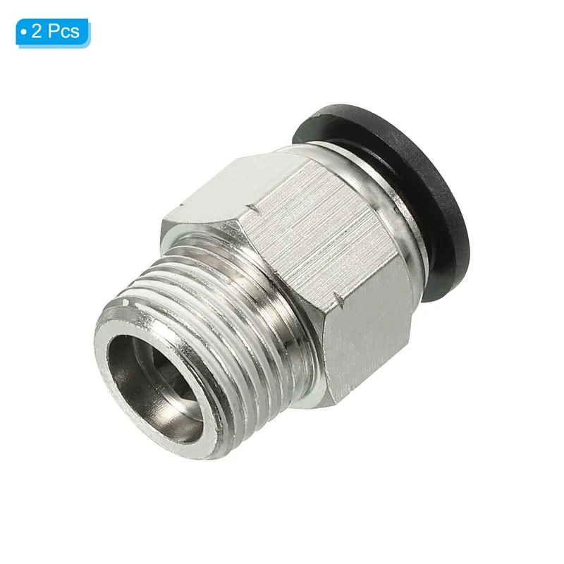2Pcs Pneumatic Push to Connect Air Fittings 12mm x 3/8" NPT Male Thread Silver
