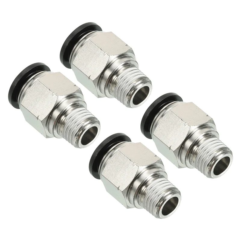 4Pcs Pneumatic Push to Connect Air Fittings 12mm x 1/4" NPT Male Thread Silver