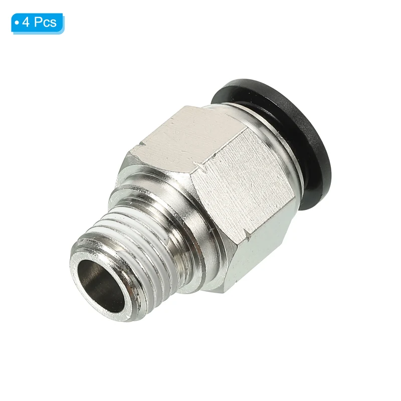 4Pcs Pneumatic Push to Connect Air Fittings 12mm x 1/4" NPT Male Thread Silver