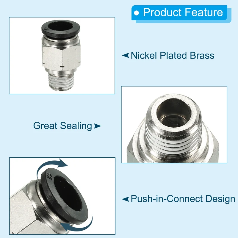 4Pcs Pneumatic Push to Connect Air Fittings 12mm x 1/4" NPT Male Thread Silver