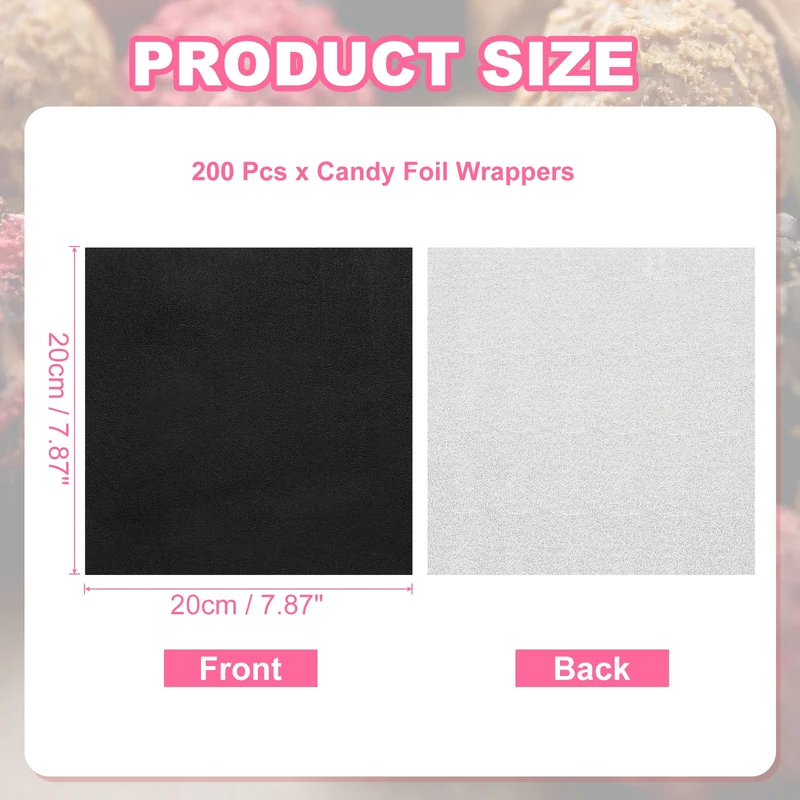 200 Pcs Candy Foil Wrappers, 7.87 x 7.87" Wrappers, Black (Orange Peel)