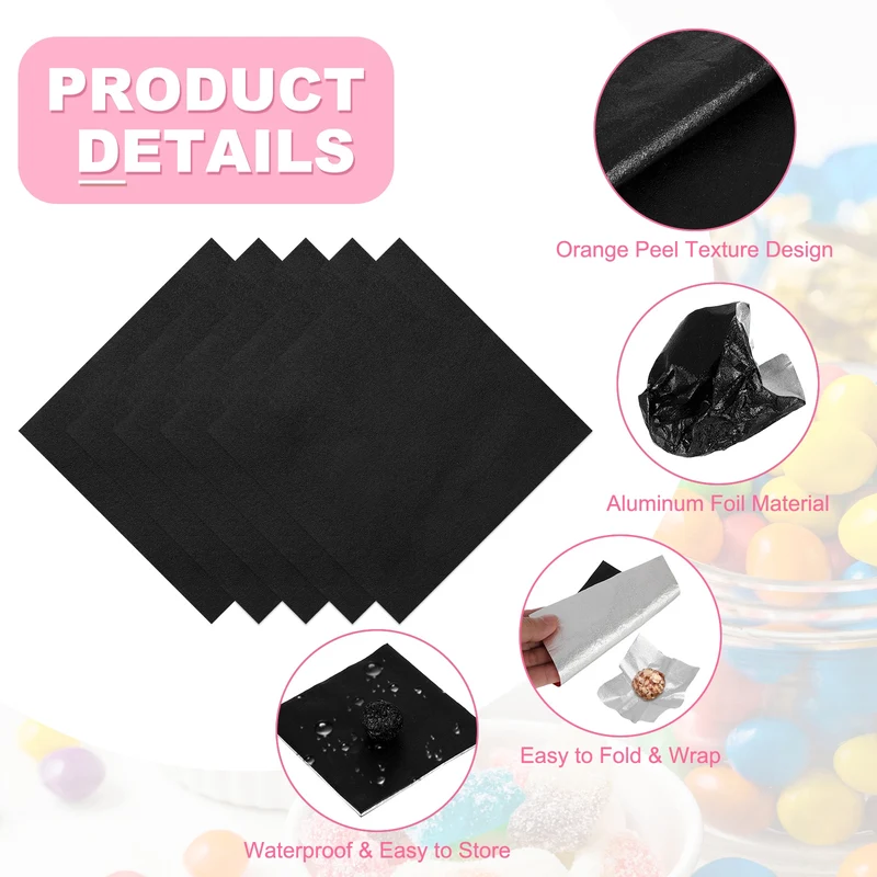 200 Pcs Candy Foil Wrappers, 7.87 x 7.87" Wrappers, Black (Orange Peel)