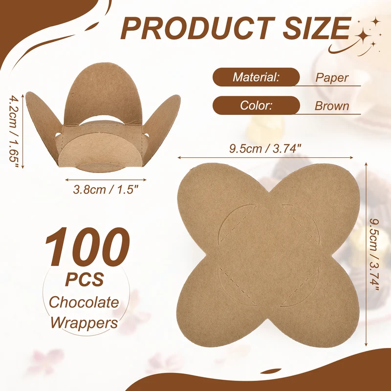 100Pcs Truffle Wrappers, Mini Cupcake Liners Chocolate Cups Liners, Brown