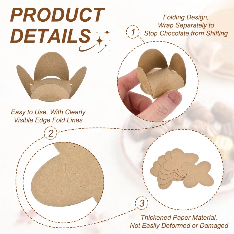 100Pcs Truffle Wrappers, Mini Cupcake Liners Chocolate Cups Liners, Brown