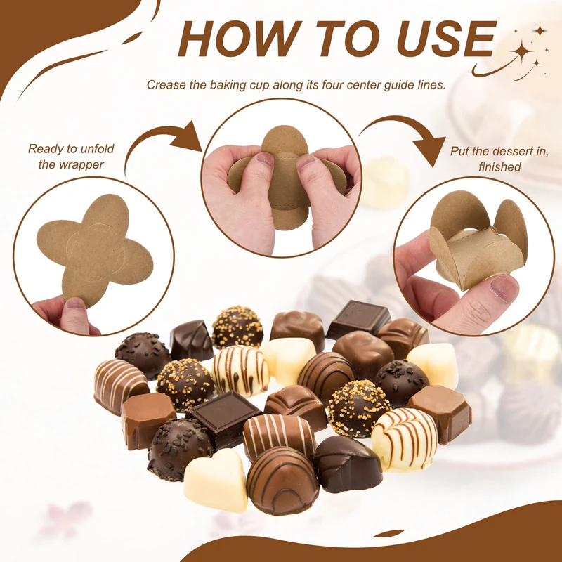 100Pcs Truffle Wrappers, Mini Cupcake Liners Chocolate Cups Liners, Brown