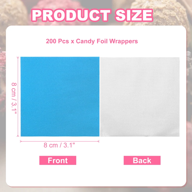 200 Pcs Candy Foil Wrappers, 3.1 x 3.1 Inch Chocolate Wrappers, Blue