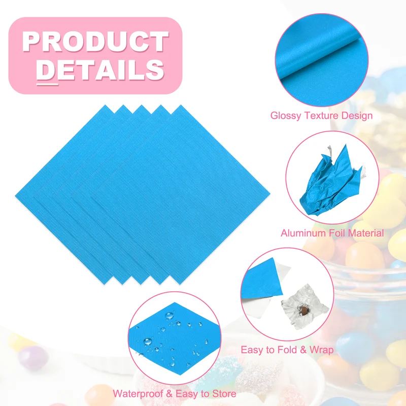 200 Pcs Candy Foil Wrappers, 3.1 x 3.1 Inch Chocolate Wrappers, Blue