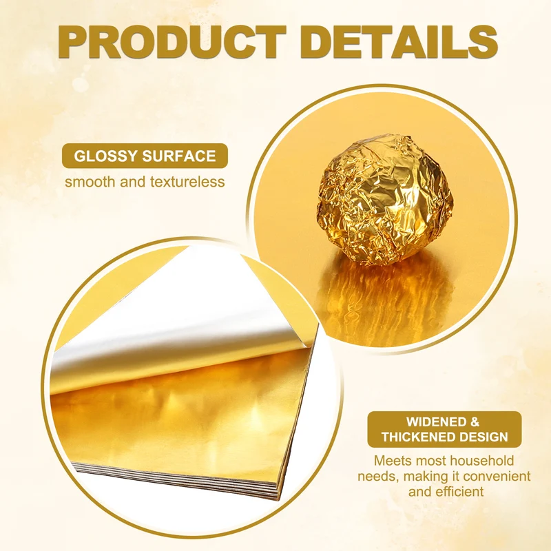 Foil Candy Wrappers 5x5 Inch, 100 Pcs Gold Glossy Paper for DIY Chocolate