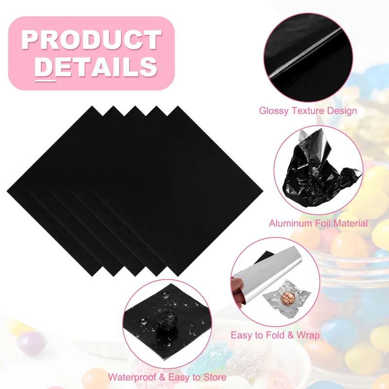 200 Pcs Candy Foil Wrappers, 7.87 x 7.87" Chocolate Wrappers, Black