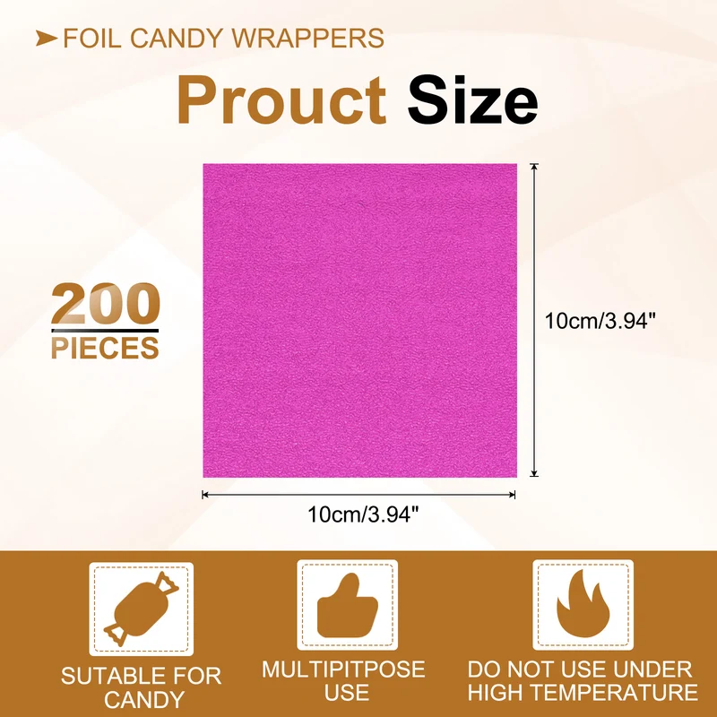 200 Pcs 4x4 Inch Foil Candy Wrappers Chocolate Wrapping Paper Dark Rose Red