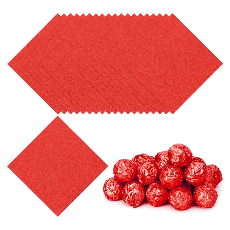 Foil Candy Wrappers 5x5 Inch, 100 Pcs Red Orange Pattern Paper for Candy