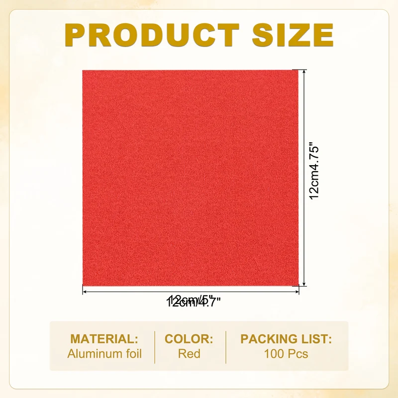 Foil Candy Wrappers 5x5 Inch, 100 Pcs Red Orange Pattern Paper for Candy