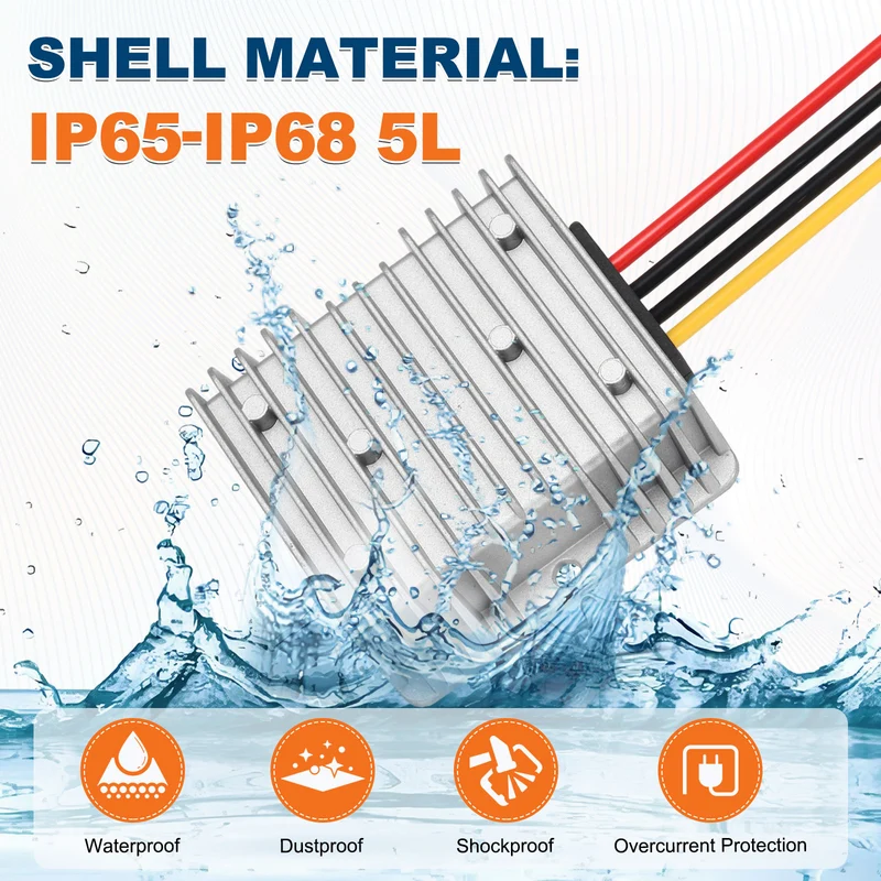 DC 18-60V to DC 12V Power Converter, Output 20A 240W with Fuse for Car Truck