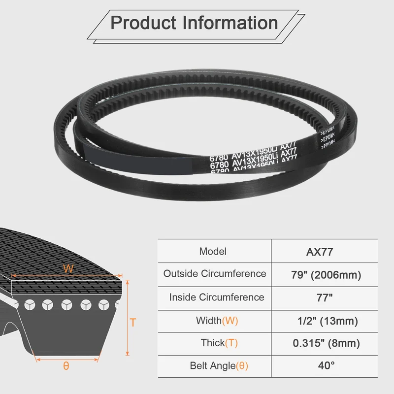 4Pcs AX77 EPDM V-Belt, Raw Edge Cogged V Belt, 79" Outer Circumference